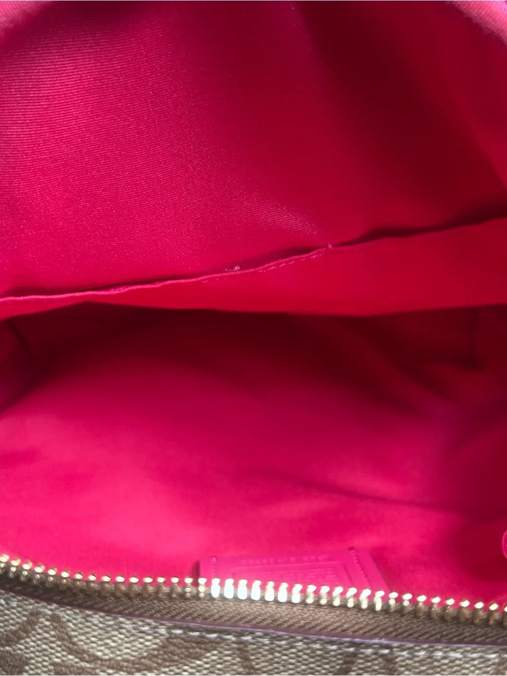 Coach Signature Monogram Pink Leather Trim Backpack – Gold Hardware – Medium